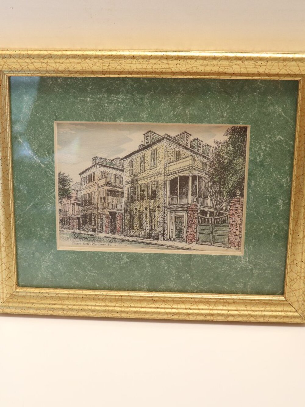 CHURCH STREET, CHARLESTON SC (RAINBOW ROW) BY JACK THAMES LINE ART FRAMED SIGNED